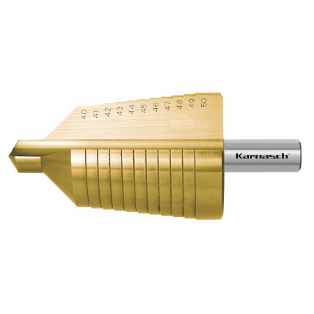 Ступенчатое сверло Karnasch Ø40-50 мм с покрытием Tin-Gold арт. 21.3020
