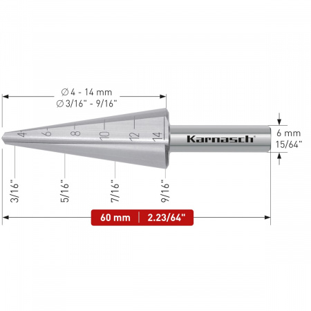 Коническое сверло по металлу Karnasch 3-14 мм арт. 21.3022