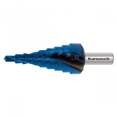 Ступенчатое сверло по металлу Karnasch Ø4-20 мм с покрытием Blue Dur арт. 20.1448