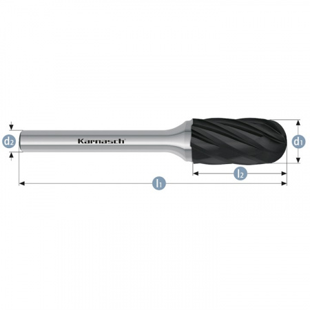 Борфреза Karnasch цилиндр со сферическим концом, покрытие BlackTec, насечка HP-7 арт. 11-5025