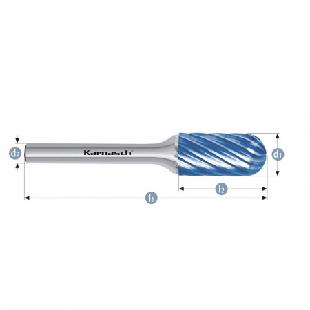 Борфреза Karnasch цилиндр со сферическим концом, покрытие BlueTec, насечка HP-9 арт. 11-6033