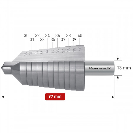 Ступенчатое сверло по металлу Karnasch Ø30-40 мм арт. 21.3014