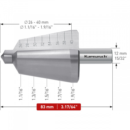 Коническое сверло по металлу Karnasch 26-40 мм арт. 21.3018
